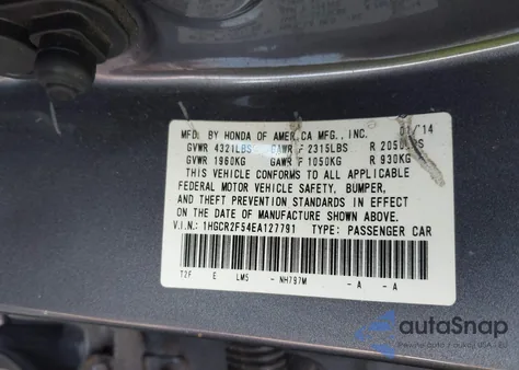 2014 Honda Accord Sport из США, поврежденный, VIN 1HGCR2F54EA127791